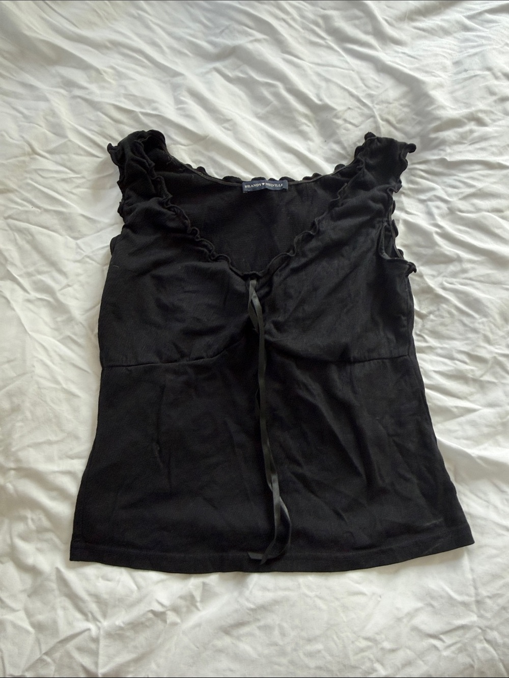 Brandy Melville Black Ruffle Tie-Front Tank